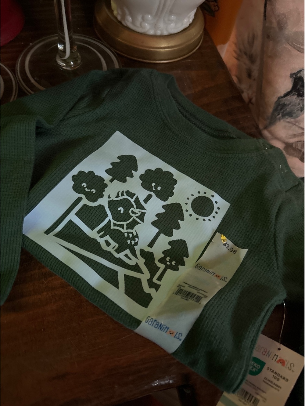 Garanimals Baby Waffle Knit Bodysuit 12M Green with Nature Print